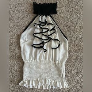 Sheer Off White with Black Lining Halter Top